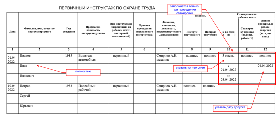 Образец как заполнять журнал регистрации инструктажа на рабочем месте образец